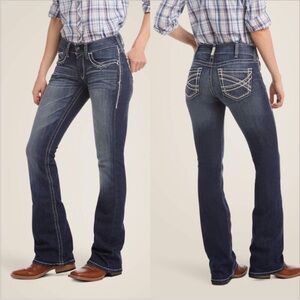 Ariat Womens REAL Mid Rise Stretch Entwined Boot Cut Jean Size 29L Long Marine